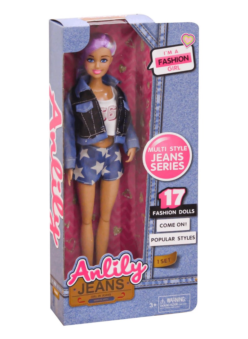 Anlily Fashion Style doll with Jeans Hot Short , grey basic and Jeans Jacket