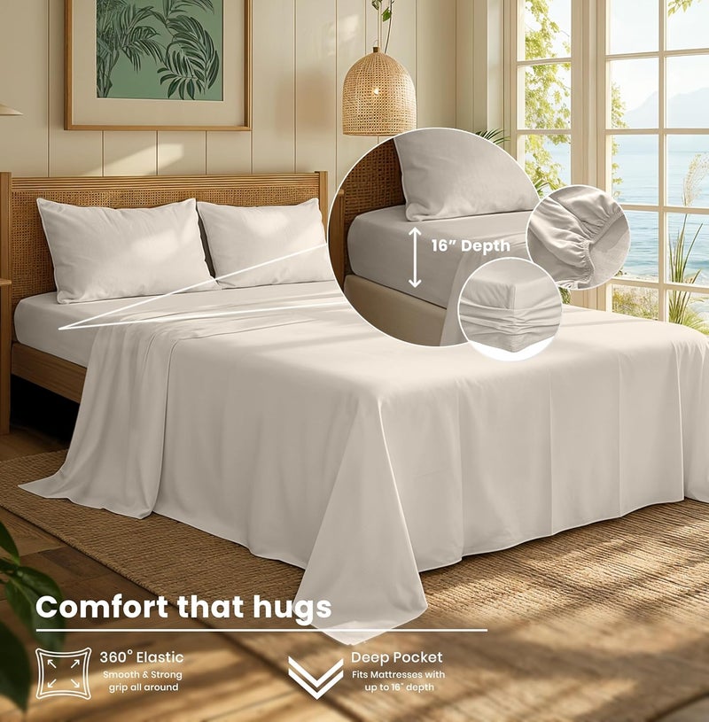 RUVANTI 100% Cotton Flannel Sheets Full Size - 4 Piece Warm, Soft & Breathable, Deep Pocket, Double Brushed Cozy All Season Bedding Set, Sand - Image 3