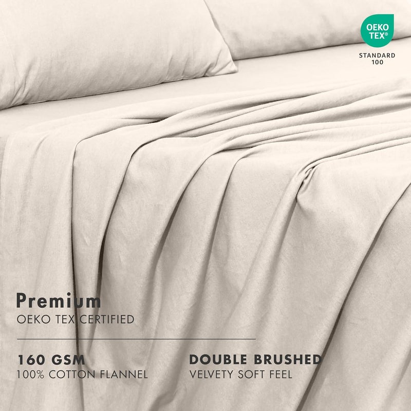 RUVANTI 100% Cotton Flannel Sheets Full Size - 4 Piece Warm, Soft & Breathable, Deep Pocket, Double Brushed Cozy All Season Bedding Set, Sand - Image 4