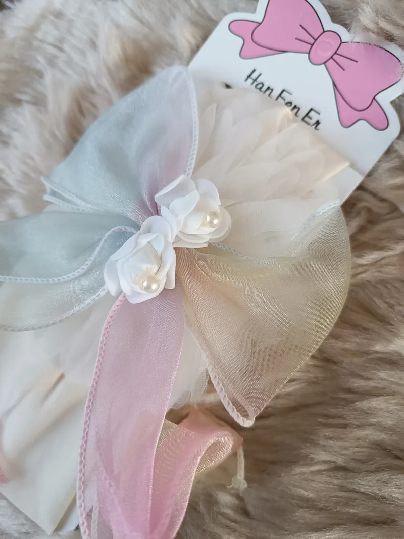Efna Store Children and Baby Hair Band with Rose Fringes on Tulle Bow