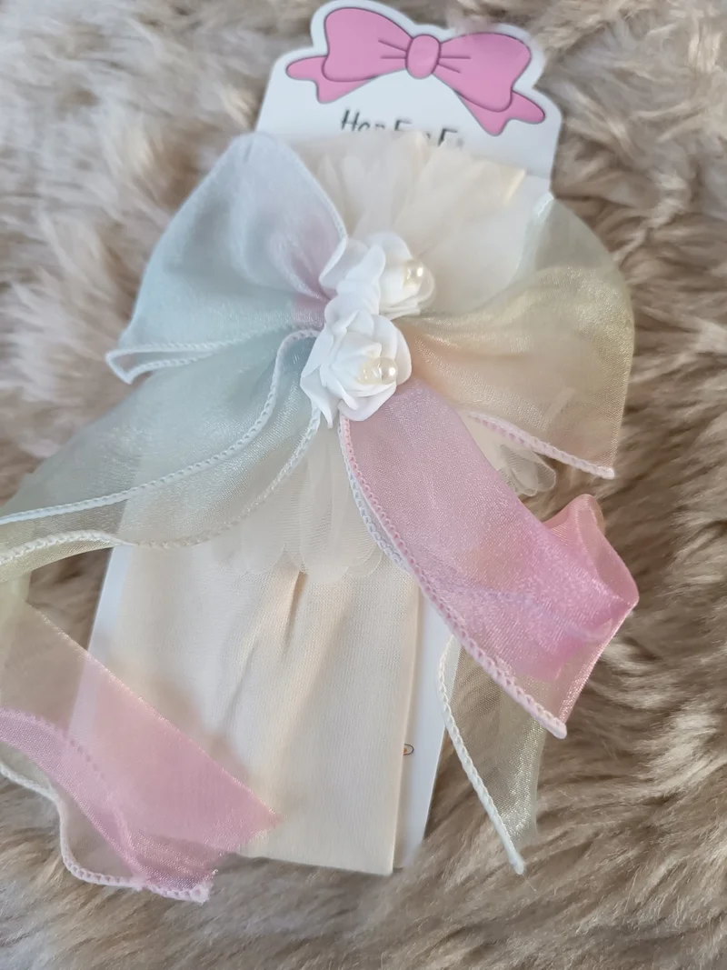 Efna Store Children and Baby Hair Band with Rose Fringes on Tulle Bow