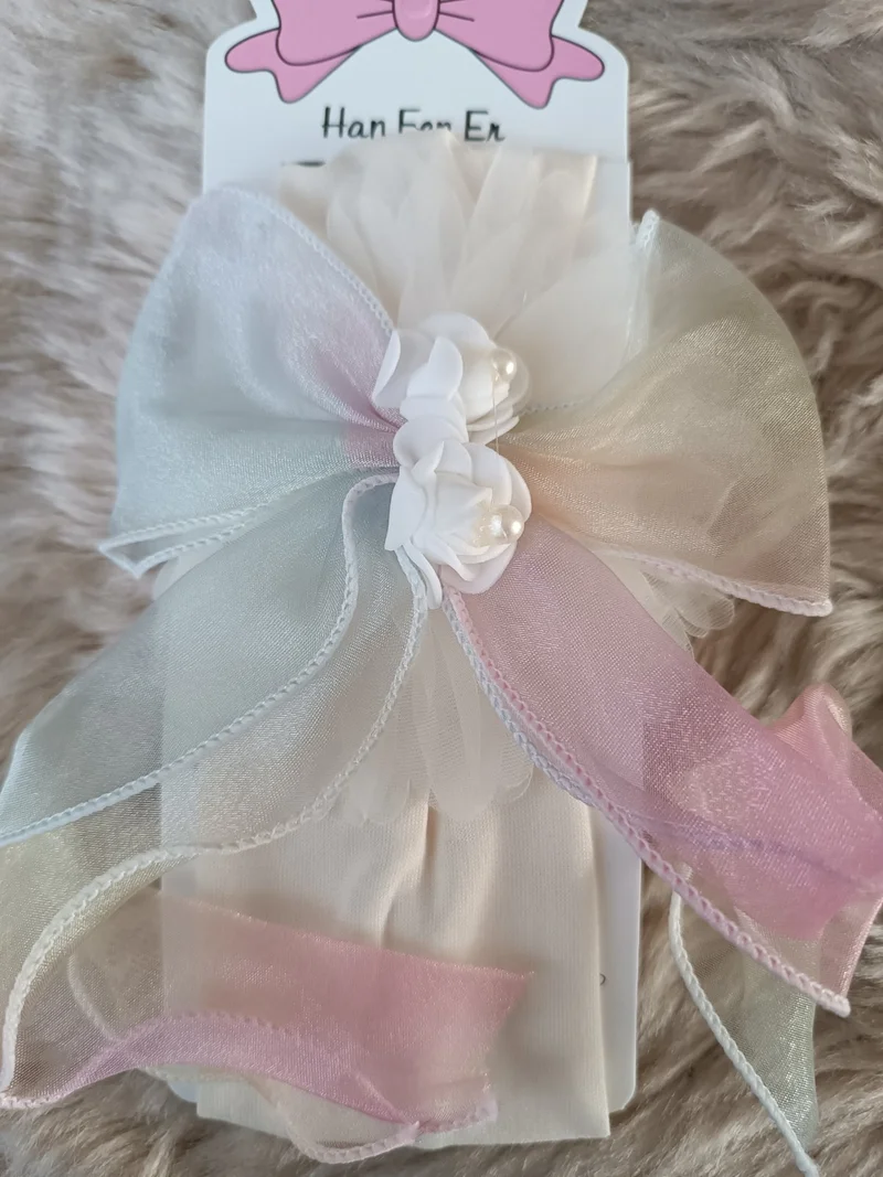 Efna Store Children and Baby Hair Band with Rose Fringes on Tulle Bow