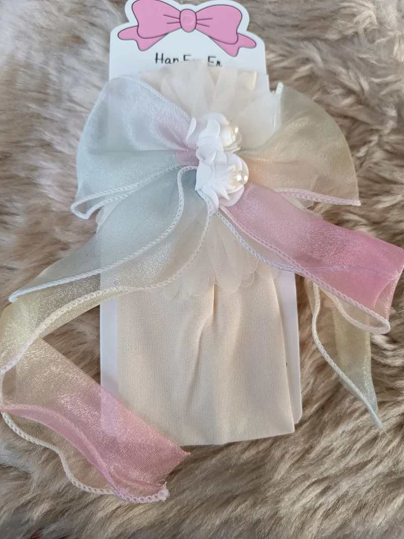 Efna Store Children and Baby Hair Band with Rose Fringes on Tulle Bow