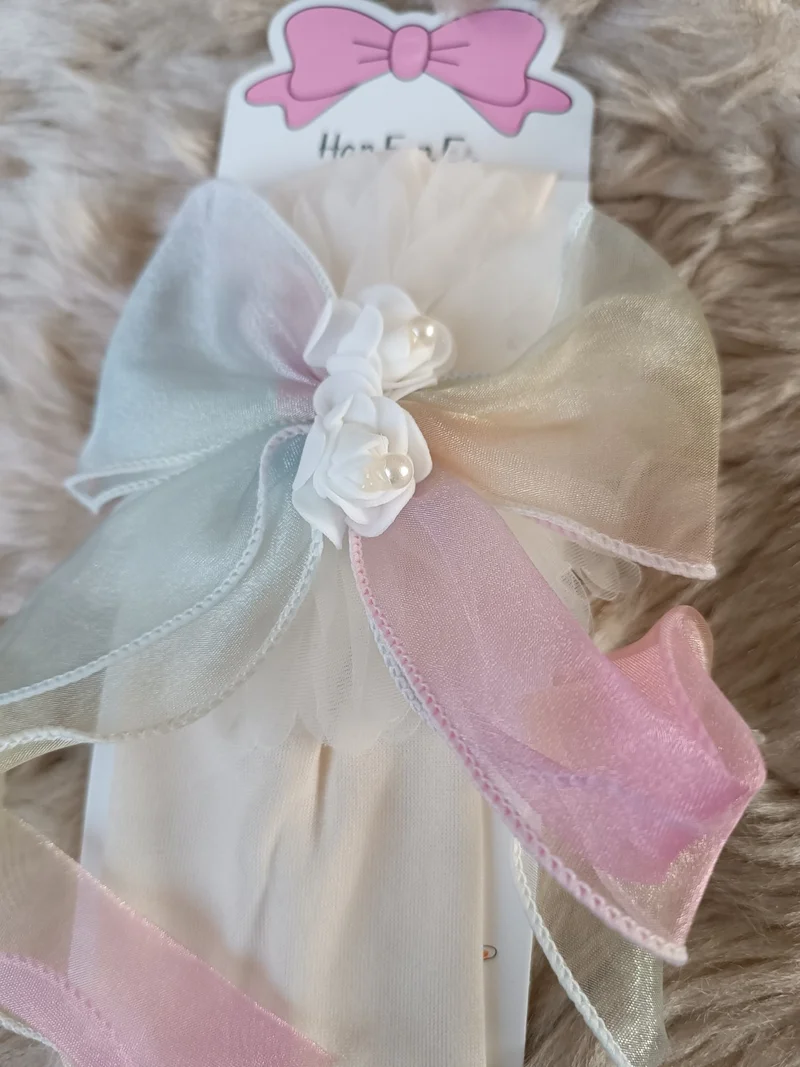 Efna Store Children and Baby Hair Band with Rose Fringes on Tulle Bow
