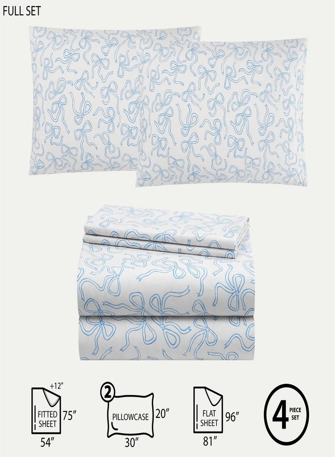Urban Lifestyle 4-Piece Full Sheet Set,Coquette Bow Design in Baby Blue, Includes Fitted Sheet, Flat Sheet & 2 Pillowcases,Soft & Stylish Bedding for Girls and Teens - Image 2