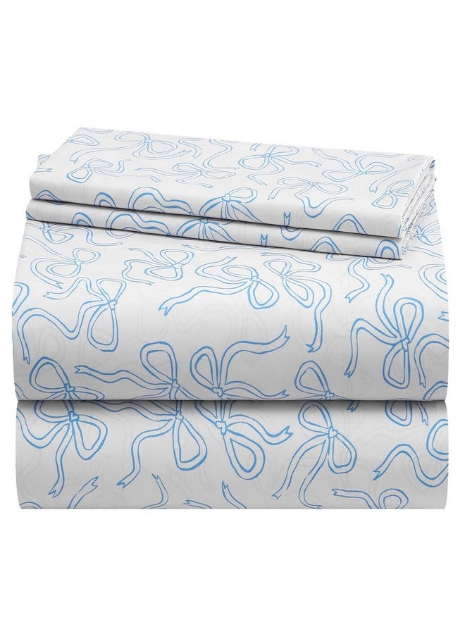 Urban Lifestyle 4-Piece Full Sheet Set,Coquette Bow Design in Baby Blue, Includes Fitted Sheet, Flat Sheet & 2 Pillowcases,Soft & Stylish Bedding for Girls and Teens - Image 1