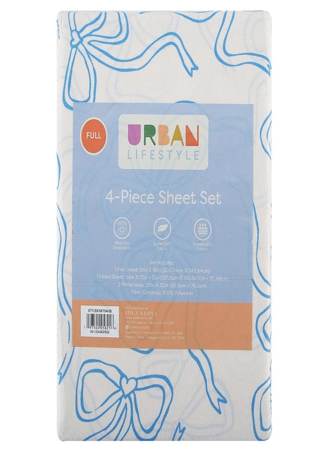 Urban Lifestyle 4-Piece Full Sheet Set,Coquette Bow Design in Baby Blue, Includes Fitted Sheet, Flat Sheet & 2 Pillowcases,Soft & Stylish Bedding for Girls and Teens - Image 4