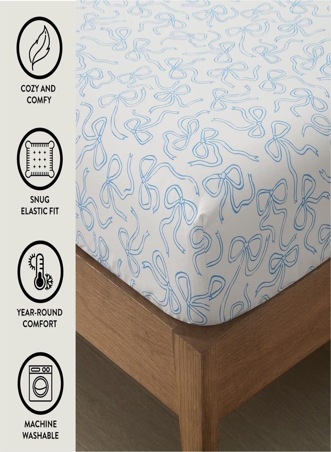 Urban Lifestyle 4-Piece Full Sheet Set,Coquette Bow Design in Baby Blue, Includes Fitted Sheet, Flat Sheet & 2 Pillowcases,Soft & Stylish Bedding for Girls and Teens - Image 3