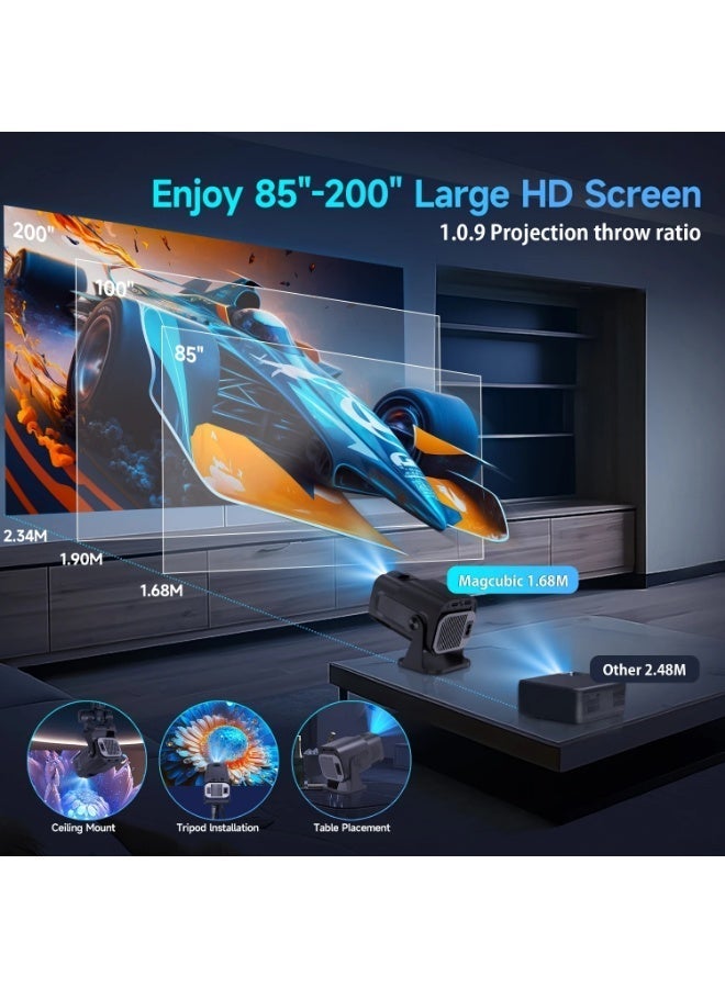 TANMASHI Portable Projector 4K Full HD WiFi Bluetooth, 320 ANSI Smart Projector with 270° Sturdy Stand, 4K Projector Mini for Ceiling & Bedside Cinema , Black - Image 5