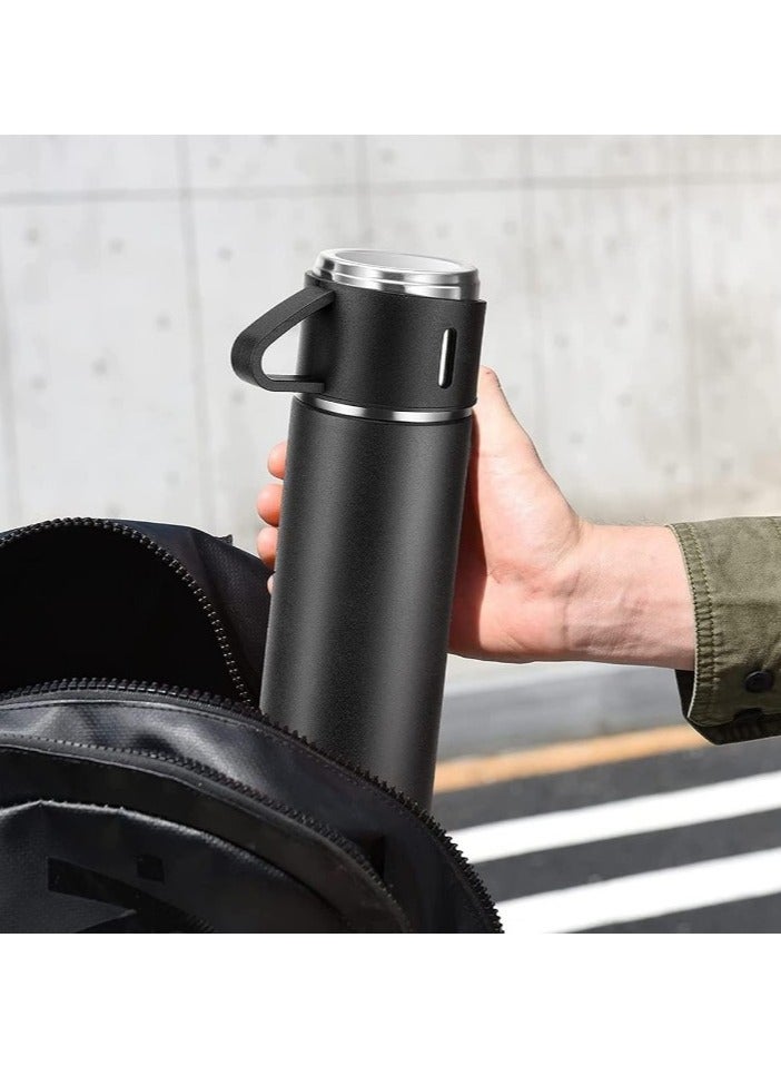 Original 500ml Thermos Mug with 3 Cups, Thermal Bottle, Vacuum Insulated Tea Coffee Thermos 304 Stainless Steel Travel Mug for Hot and Cold Drinks , Insulated Flask Set -Black - Image 5