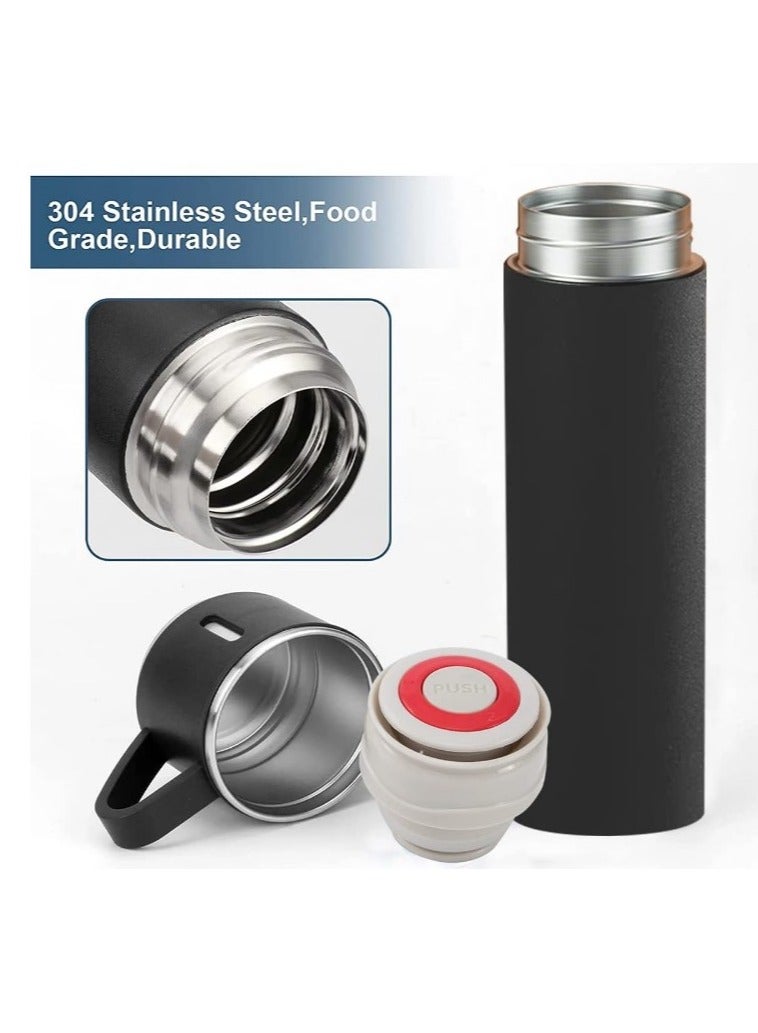 Original 500ml Thermos Mug with 3 Cups, Thermal Bottle, Vacuum Insulated Tea Coffee Thermos 304 Stainless Steel Travel Mug for Hot and Cold Drinks , Insulated Flask Set -Black - Image 3