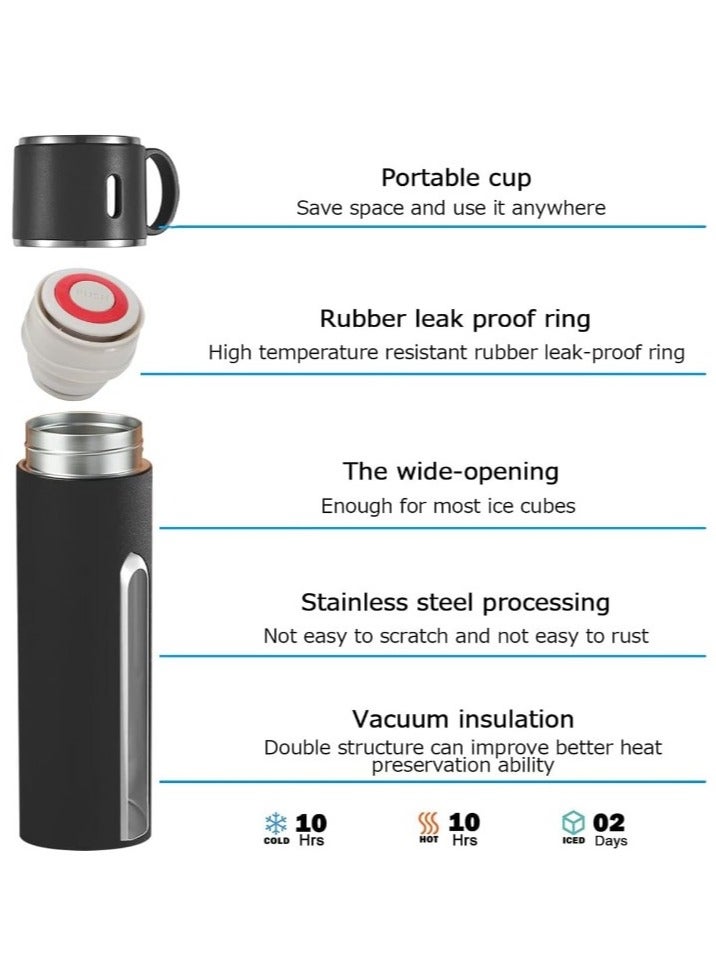 Original 500ml Thermos Mug with 3 Cups, Thermal Bottle, Vacuum Insulated Tea Coffee Thermos 304 Stainless Steel Travel Mug for Hot and Cold Drinks , Insulated Flask Set -Black - Image 4
