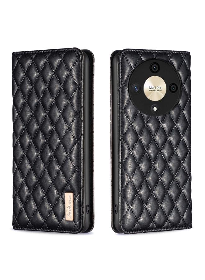 اس-توب جراب هاتف Honor X9b/Magic6 Lite 5G من الجلد المغناطيسي بتصميم شبكي ماسي - Image 1