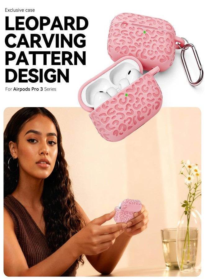 MCTOPZO for AirPods Pro 3 Case 2025 with Cleaner Kit,Leopard Carving Pattern Design Cute Soft Silicone Protective Cover for Man/Women/Girly - (Pink) - Image 5