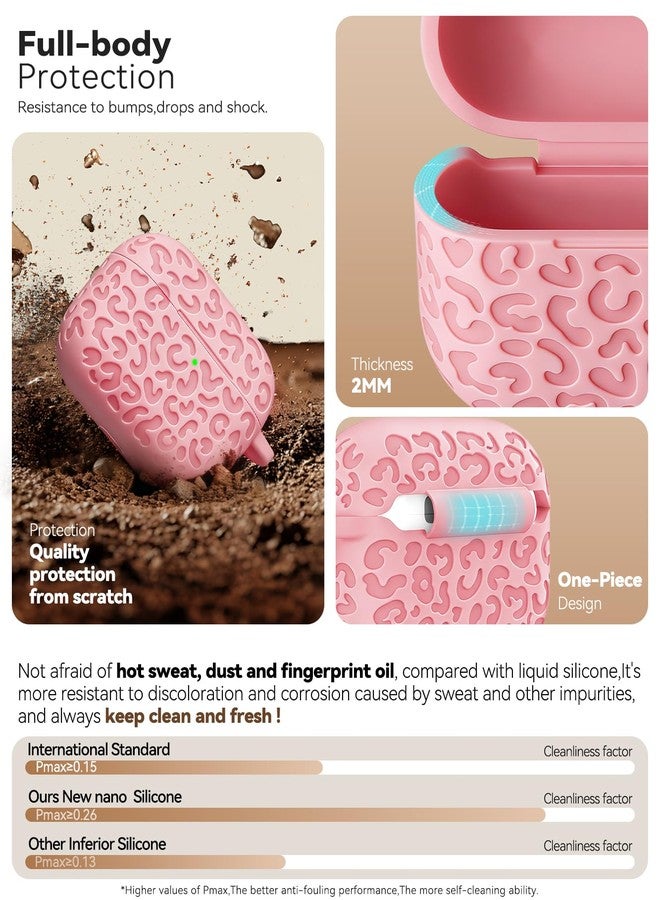 MCTOPZO for AirPods Pro 3 Case 2025 with Cleaner Kit,Leopard Carving Pattern Design Cute Soft Silicone Protective Cover for Man/Women/Girly - (Pink) - Image 3