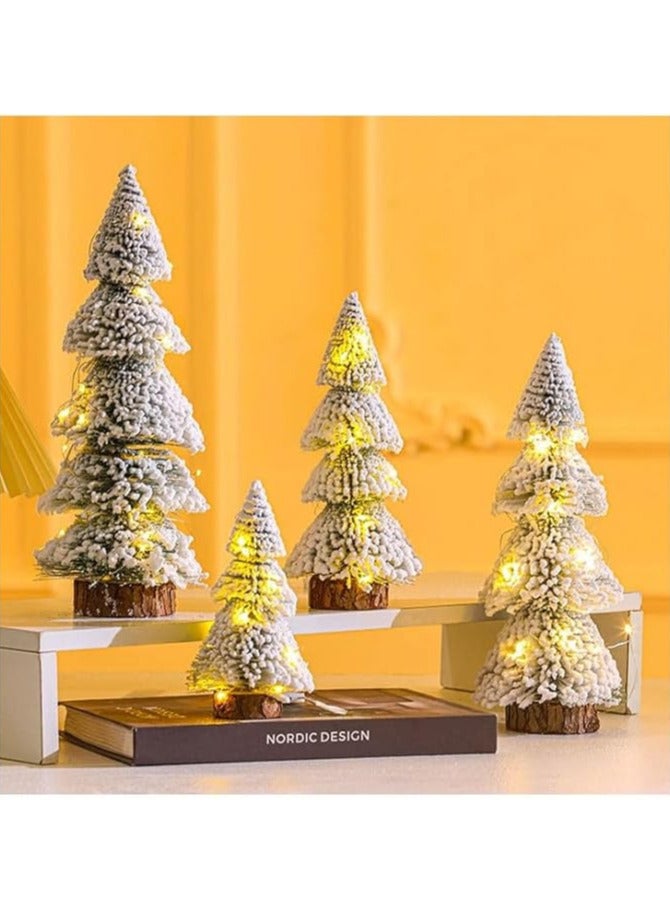 AUTOYSUR Mini Christmas Trees Christmas Decorations Clearance Artificial Small Christmas Tree Desktop Miniature Pine Tree, Sisal Snow Trees with Wooden Base for Christmas Deco Party Home Tabletop Craft (4pcs) - Image 1