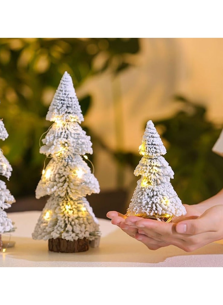AUTOYSUR Mini Christmas Trees Christmas Decorations Clearance Artificial Small Christmas Tree Desktop Miniature Pine Tree, Sisal Snow Trees with Wooden Base for Christmas Deco Party Home Tabletop Craft (4pcs) - Image 3