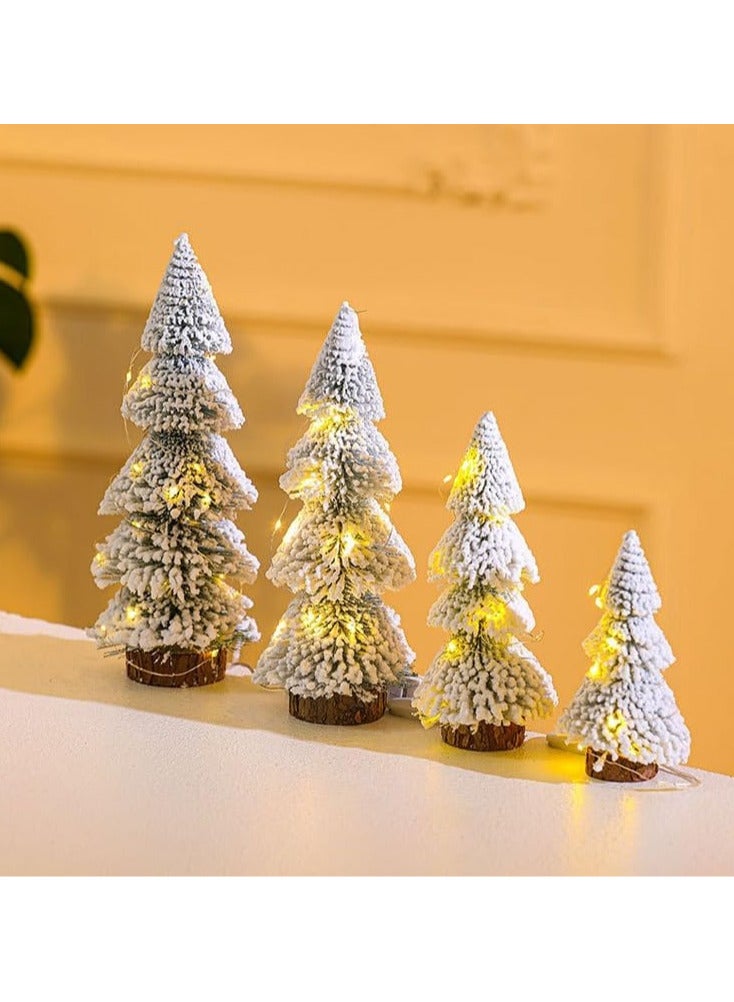 AUTOYSUR Mini Christmas Trees Christmas Decorations Clearance Artificial Small Christmas Tree Desktop Miniature Pine Tree, Sisal Snow Trees with Wooden Base for Christmas Deco Party Home Tabletop Craft (4pcs) - Image 2