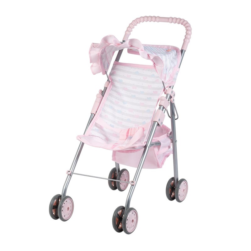 Adora Baby Doll Stroller with Umbrella Shade Ruffle Trim Adjustable Sun Cover and Doll Accessory Storage Birthday Gift for Ages 3 Pastel Pink Heart