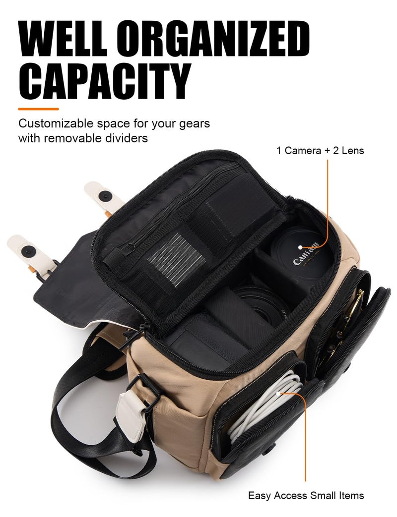 Cwatcun Camera Shoulder Bag Compact Camera Case, Small Waterproof Camera Messenger Bag with Tripod Holder, Travel Photography Bag for Canon, Nikon, Sony, Fuji DSLR/SLR/Mirrorless Camera, Lens - Image 3