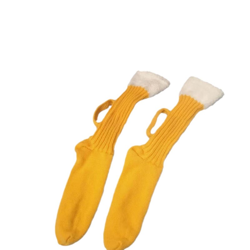 3D Creative Beer Socks Color Block Mid-Calf Thick Knit Leg Warmers - Image 5