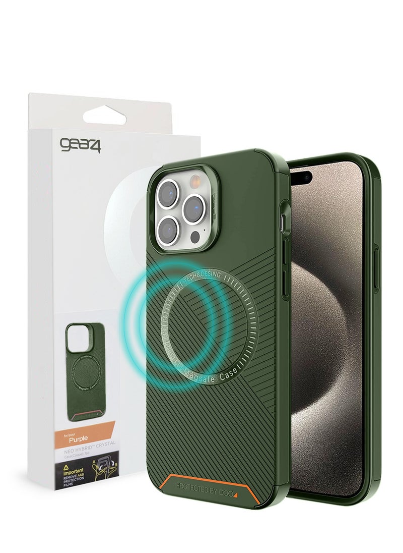 Gear4 D3O NEO Hybrid Crystal With MagSafe Wireless Charging Function And Magnetic Car Holder Case Cover For Apple iPhone 15 Pro Max 2023 Green  - Image 1