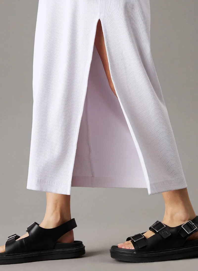 Calvin Klein Jeans Brilliant White Ribbed Cotton Maxi T-Shirt Dress for Women | Best Price UAE