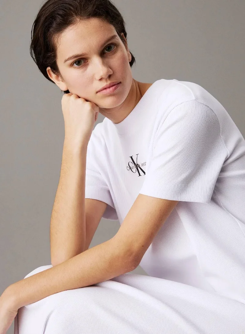 Calvin Klein Jeans Brilliant White Ribbed Cotton Maxi T-Shirt Dress for Women | Best Price UAE