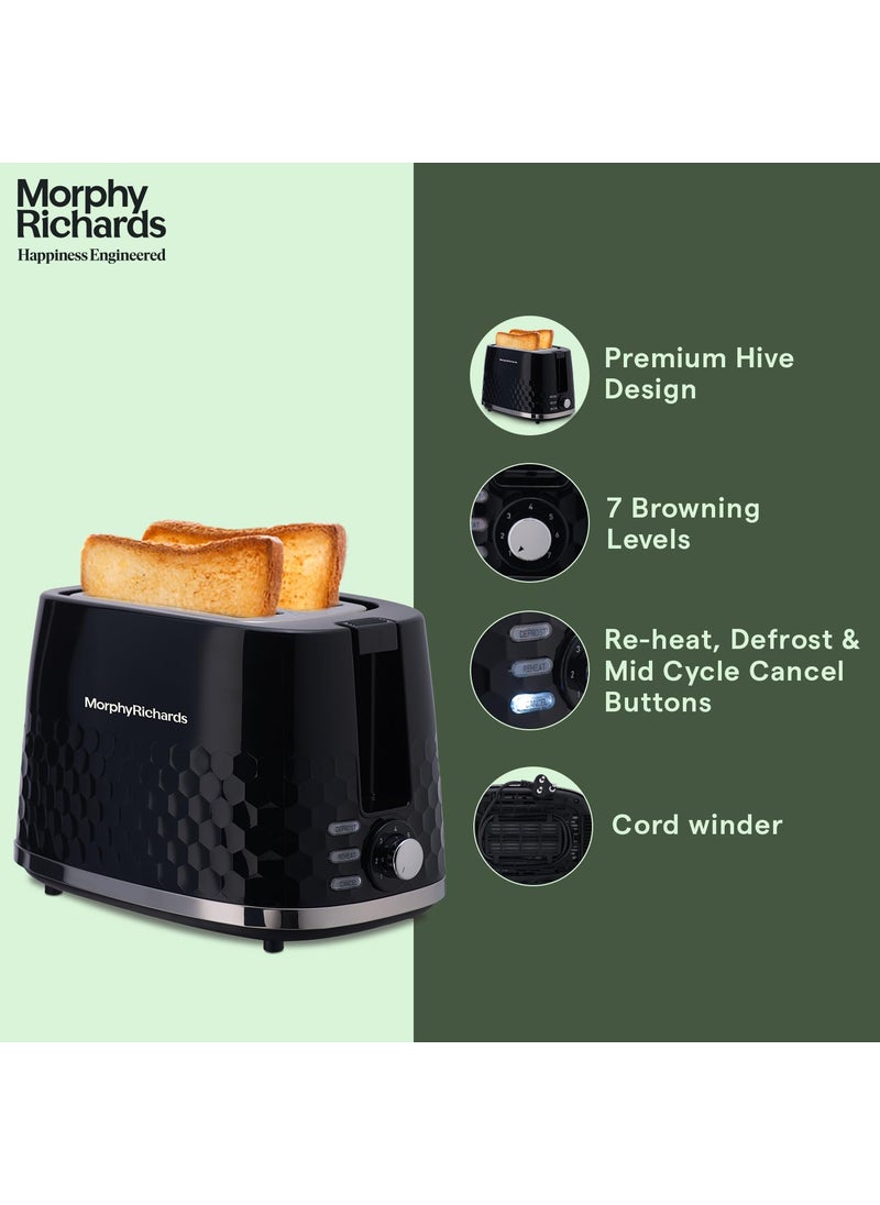 morphy richards Morphy Richards Hive Series Pop Up Toaster With 2 Slice Glossy Black 850 Watts  - Image 5