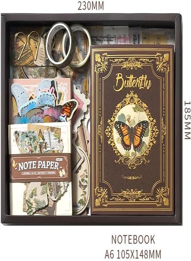 GKN Scrapebook Kit Scrapbooking Supplies Kit Vintage Butterfly Aesthetic Scrapbook Kit for Junk Journal Stationery Bullet A6 Grid Notebook DIY Scrapbook Birthday Gift (Brown Butterfly) - Image 4