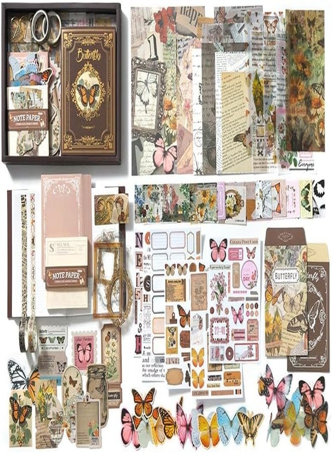GKN Scrapebook Kit Scrapbooking Supplies Kit Vintage Butterfly Aesthetic Scrapbook Kit for Junk Journal Stationery Bullet A6 Grid Notebook DIY Scrapbook Birthday Gift (Brown Butterfly) - Image 3