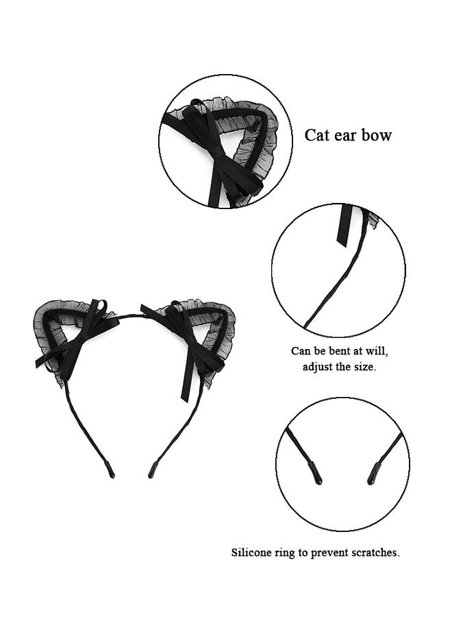 Cat Ears Lace Bow Headband, Lovely Embellished Headband Headdress, Costume Evening party Hair Hoop (Black) - Image 3