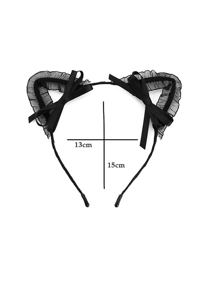 Cat Ears Lace Bow Headband, Lovely Embellished Headband Headdress, Costume Evening party Hair Hoop (Black) - Image 2