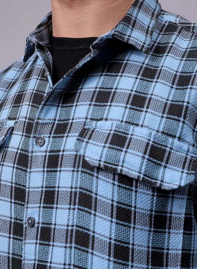 The Indian Garage Co Men Relaxed Fit Checkered Full Sleeves Cutaway Collar Double Flap Pocket Casual Shirt
