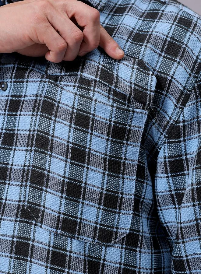 The Indian Garage Co Men Relaxed Fit Checkered Full Sleeves Cutaway Collar Double Flap Pocket Casual Shirt