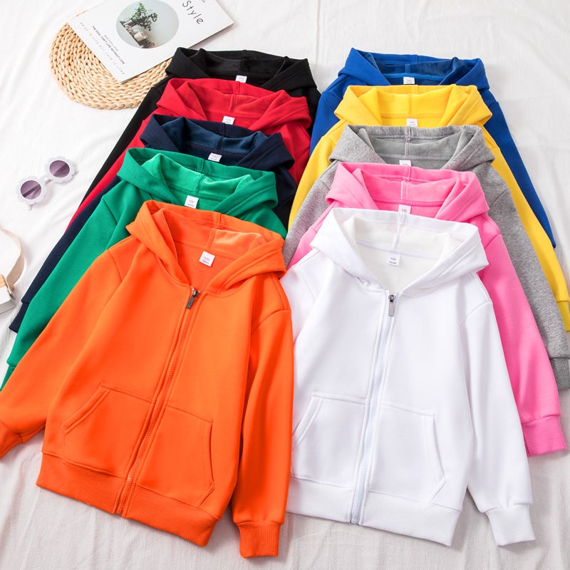 Children'S Velvet Thickened Zipper Sweater Cotton Hooded Cardigan Long Sleeve Jacket Activity Clothes Class Clothes Custom Logo - Image 3