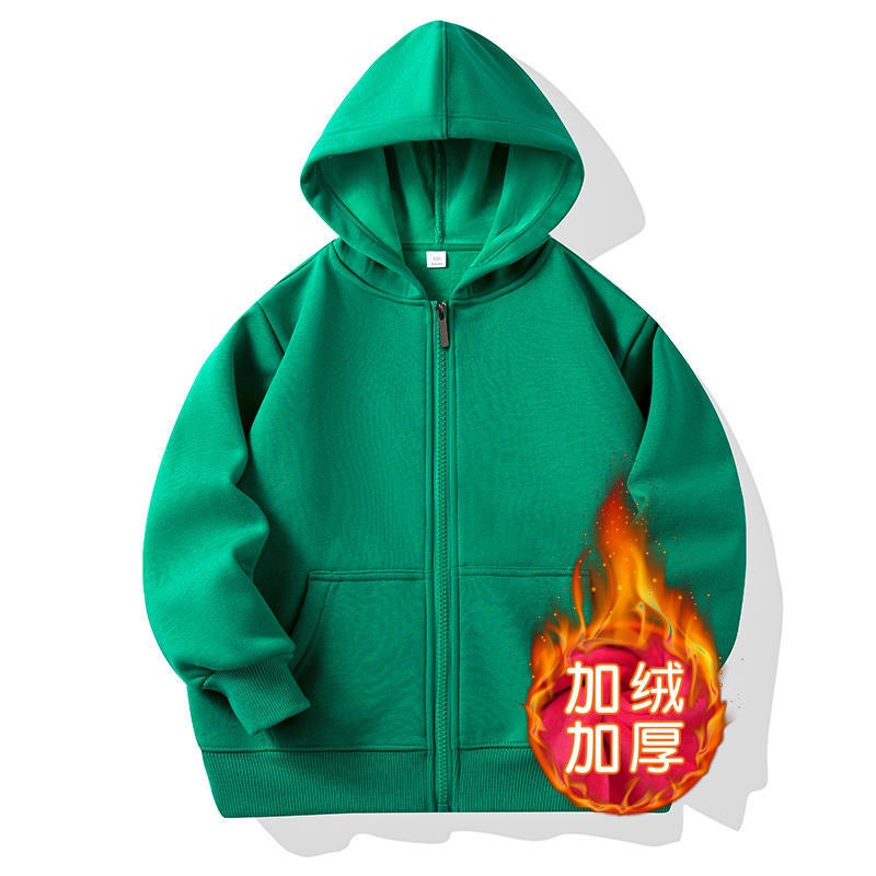 Children'S Velvet Thickened Zipper Sweater Cotton Hooded Cardigan Long Sleeve Jacket Activity Clothes Class Clothes Custom Logo - Image 1