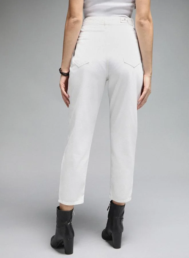 HIGH STAR HIGH STAR High Rise Clean Look Mom Fit Cropped Jeans