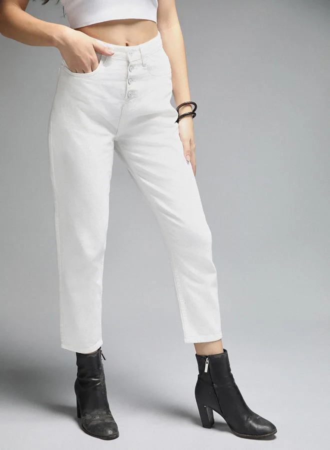 HIGH STAR HIGH STAR High Rise Clean Look Mom Fit Cropped Jeans