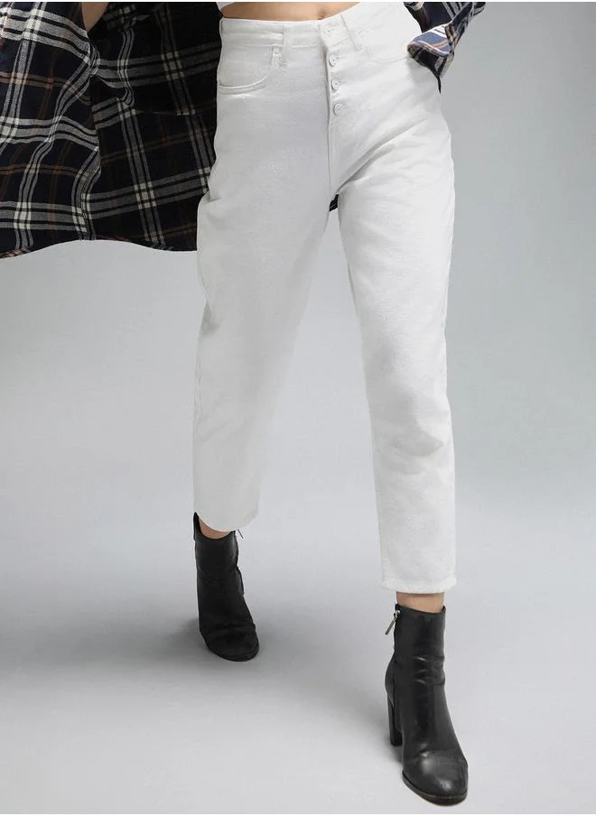 هاي ستار High Rise Clean Look Mom Fit Cropped Jeans