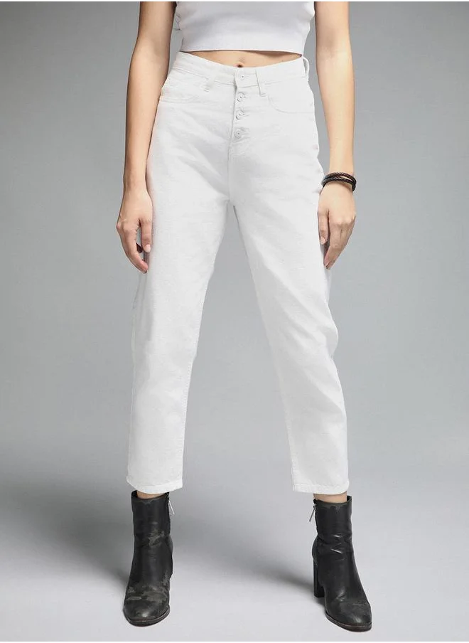 هاي ستار High Rise Clean Look Mom Fit Cropped Jeans