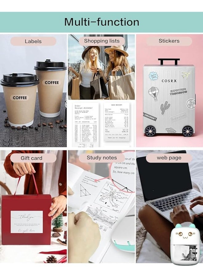 Mini Printer Portable, Inkless Sticker printer , Bluetooth Wireless mini thermal printer Compatible with iOS + Android for Journal, Memo, Photo, Print Pod Gifts for Girls Kids - Image 3