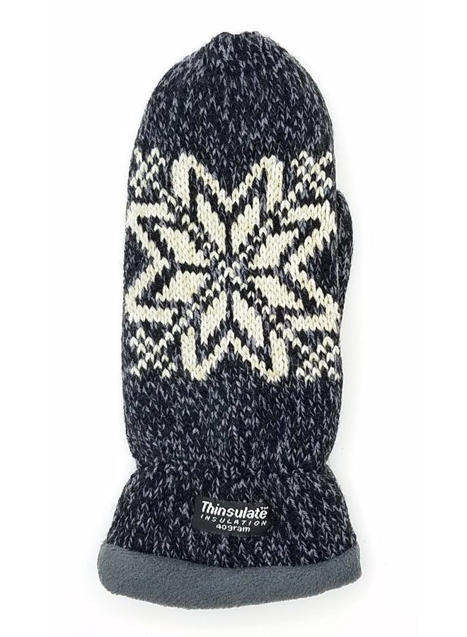 Bruceriver Women Snowflake Knit Mittens with Warm Thinsulate Fleece Lining Size S (Black) - Image 2