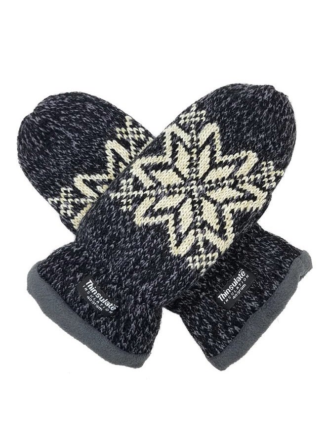 Bruceriver Women Snowflake Knit Mittens with Warm Thinsulate Fleece Lining Size S (Black) - Image 1