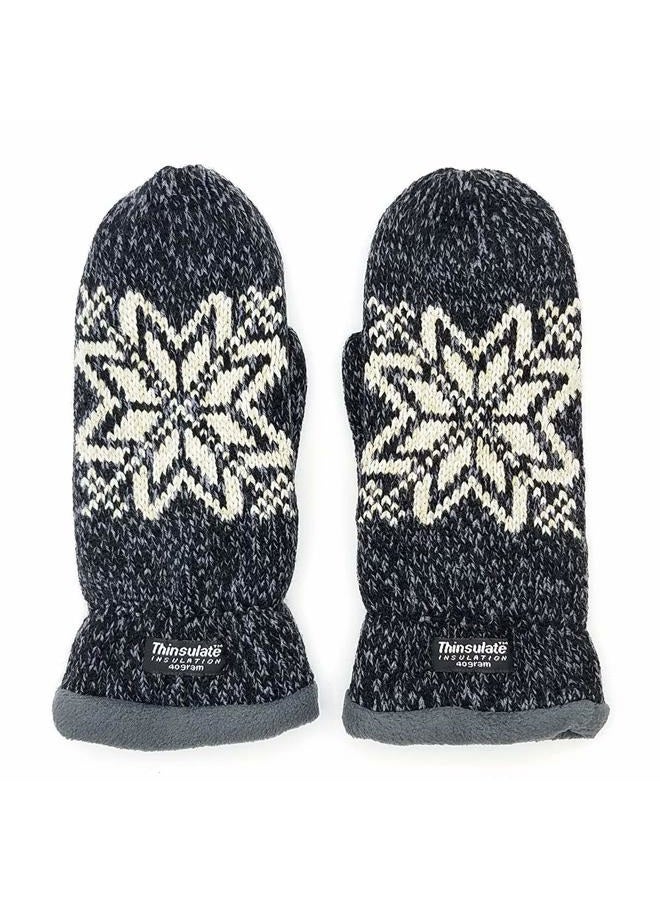 Bruceriver Women Snowflake Knit Mittens with Warm Thinsulate Fleece Lining Size S (Black) - Image 4