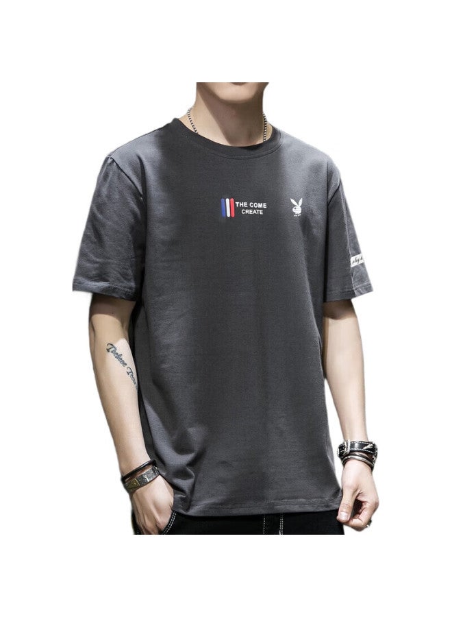 PLAYBOY Men'S Short Sleeve T-Shirt Spring Summer Men'S T-Shirt Round Neck Top Men'S Clothing Gray 3Xl - Image 2