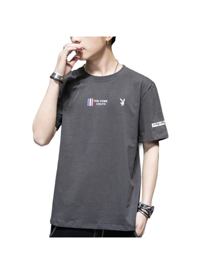 PLAYBOY Men'S Short Sleeve T-Shirt Spring Summer Men'S T-Shirt Round Neck Top Men'S Clothing Gray 3Xl - Image 3