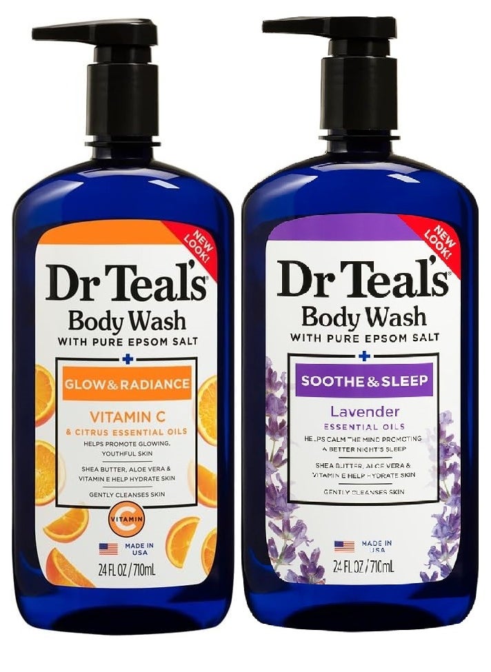Dr Teal's - Epsom Salt Body Wash Vitamin C and Citrus Oils 710ml with soothe and sleep Lavender 710ml - Image 1