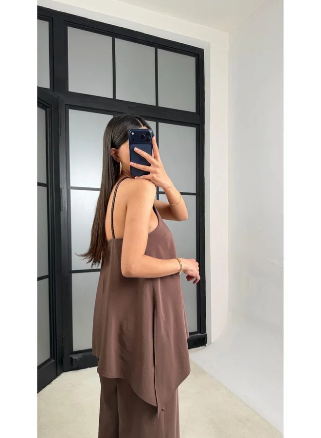GAUS Coffee Knit Strap Tencel Dress GAUS-01436.
