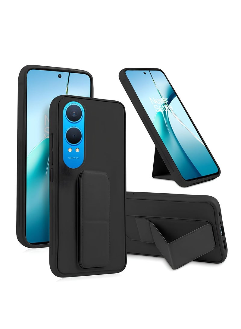 Wtech OnePlus Nord CE4 Lite 5G 2024 Hand Grip Foldable Magnetic Kickstand Wrist Strap Finger Grip With Built-In Iron Case Cover - Black - Image 1